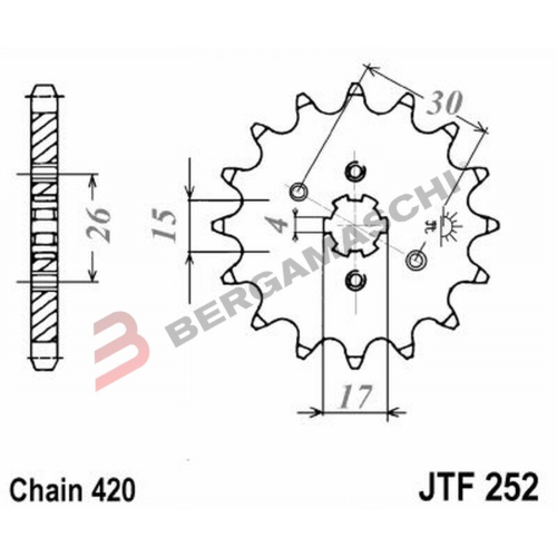 PIGNONE TRASMISSIONE PER MOTO JT 252 Z17 JTF252.17 17 DENTI ACCIAIO MODIFICA