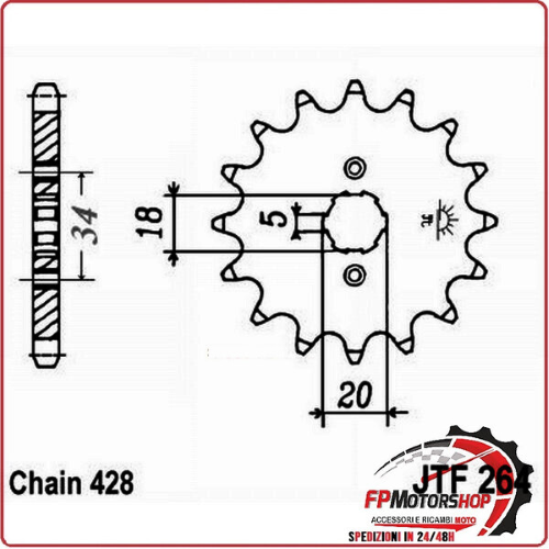 PIGNONE TRASMISSIONE PER MOTO JT 264 Z14 JTF264.14 14 DENTI ACCIAIO