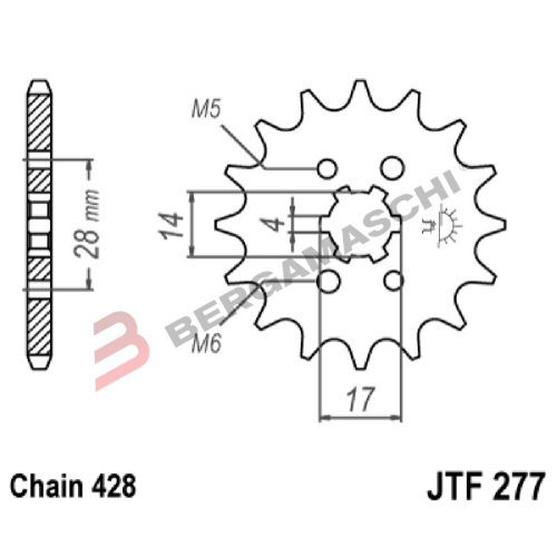 PIGNONE TRASMISSIONE PER MOTO JT 277 Z13 JTF277.13 13 DENTI ACCIAIO