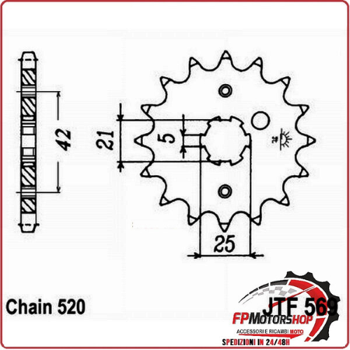 PIGNONE TRASMISSIONE PER MOTO JT 569 Z14 JTF569.14 14 DENTI ACCIAIO PASSO 520