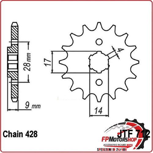 PIGNONE TRASMISSIONE PER MOTO JT 712 Z13 JTF712.13 13 DENTI ACCIAIO PASSO 428