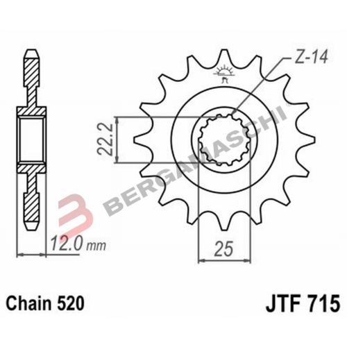 PIGNONE TRASMISSIONE PER MOTO JT 715 Z12 JTF715.12 12 DENTI ACCIAIO PASSO 520