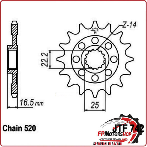 PIGNONE TRASMISSIONE PER MOTO JT 742 Z15 JTF742.15 15 DENTI ACCIAIO PASSO 520