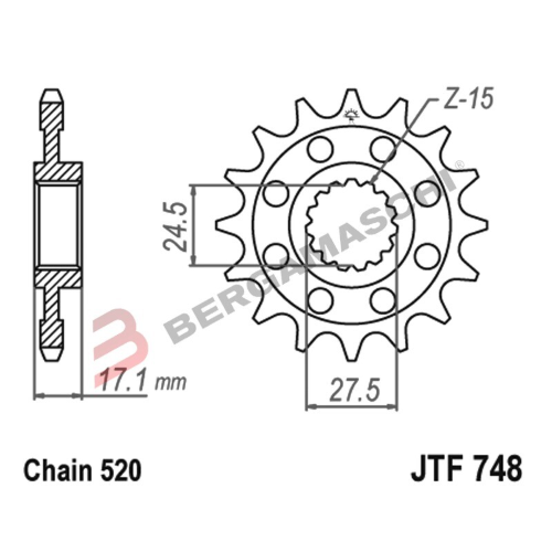 PIGNONE TRASMISSIONE PER MOTO JT 748 Z15 JTF748.15 15 DENTI ACCIAIO PASSO 520