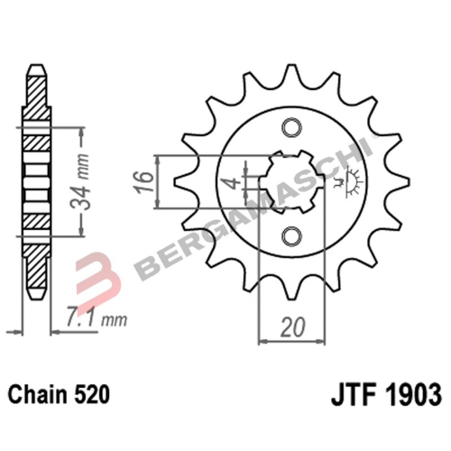 PIGNONE TRASMISSIONE PER MOTO JT 1903 Z14 JTF1903.14 14 DENTI ACCIAIO PASSO 520