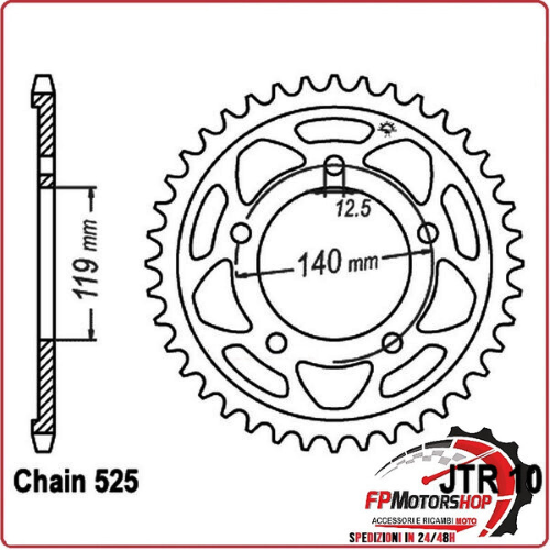 CORONA PER TRASMISSIONE MOTO JT 10 Z44 JTR10.44 44 DENTI ACCIAIO PASSO 525