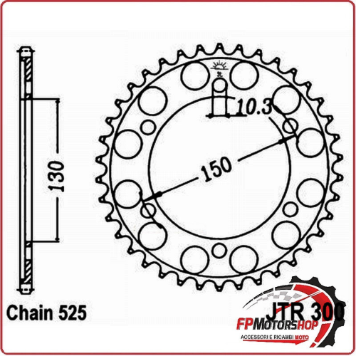 CORONA PER MOTO JT 300 Z46 JTR300.46 46 DENTI 525 YAMAHA FZ8/FZ8 FAZER 10-