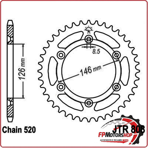 CORONA PER MOTO JT 808 Z50 JTR808.50 50 DENTI 520 SUZUKI RM 250 04-09 RM-Z