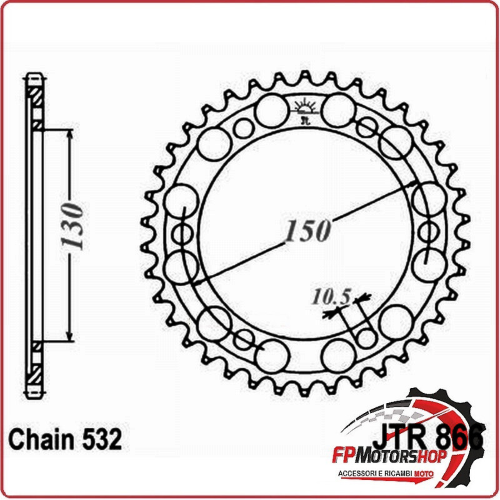 CORONA PER MOTO JT 866 Z39 JTR866.39 39 DENTI PASSO 532 YAMAHA YZF 750 SP 93-97
