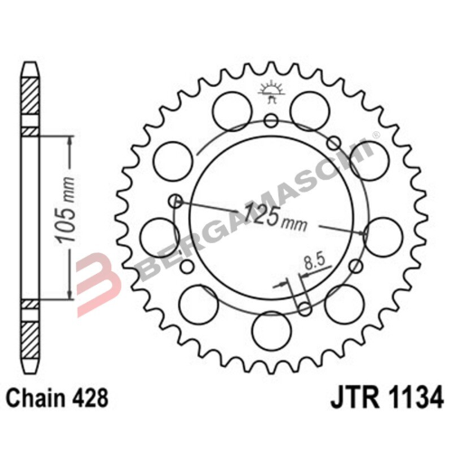 CORONA PER TRASMISSIONE MOTO JT 1134 Z51 JTR1134.51 51 DENTI ACCIAIO PASSO 428