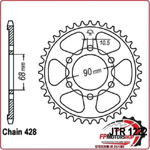 CORONA PER TRASMISSIONE MOTO JT 1222 Z47 JTR1222.47 47 DENTI ACCIAIO PASSO 428