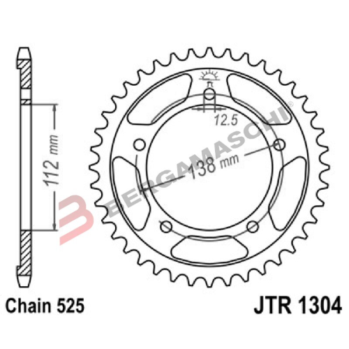 CORONA PER TRASMISSIONE MOTO JT 1304 Z44 JTR1304.44 44 DENTI ACCIAIO PASSO 525