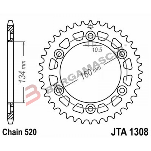 CORONA PER TRASMISSIONE MOTO ALL.7075T6 JTA 1308 Z42 BLK JTA1308.42BLK 42 DENTI