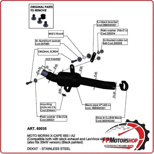 RACCORDO ELIMINA CATALIZZATORE PER MOTO MORINI X-CAPE 650 21- LEOVINCE 80035