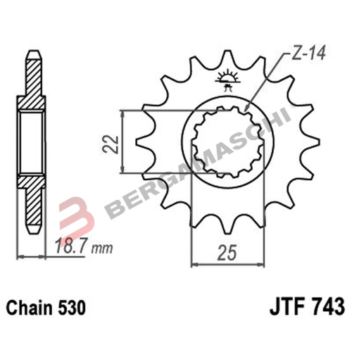 PIGNONE TRASMISSIONE PER MOTO JT 743 Z14 JTF743.14 14 DENTI ACCIAIO PASSO 530