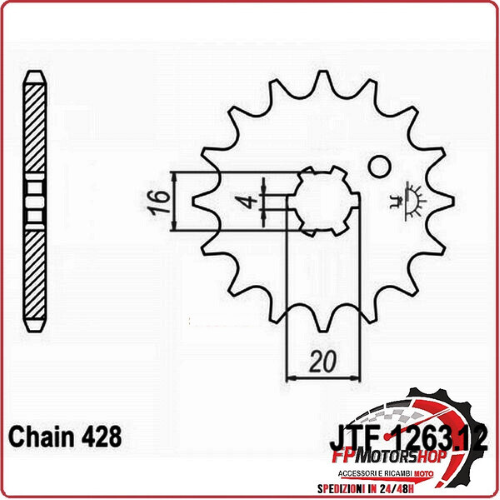 PIGNONE TRASMISSIONE PER MOTO JT 1263 Z12 JTF1263.12 12 DENTI ACCIAIO PASSO 428