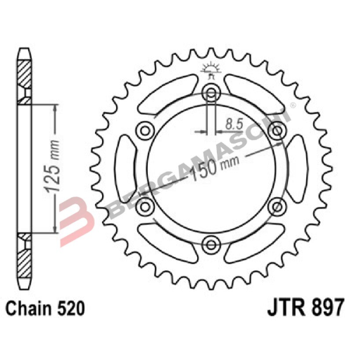 CORONA PER TRASMISSIONE MOTO JT 897 Z44 JTR897.44 44 DENTI ACCIAIO PASSO 520