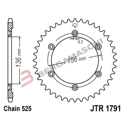 CORONA PER TRASMISSIONE MOTO JT 1791 Z43 JTR1791.43 43 DENTI ACCIAIO PASSO 525