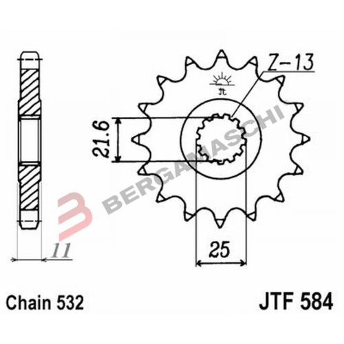 PIGNONE TRASMISSIONE PER MOTO JT 584 Z16 JTF584.16 16 DENTI ACCIAIO PASSO 532