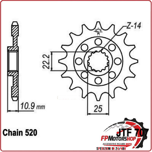 PIGNONE TRASMISSIONE PER MOTO JT 707 Z14 JTF707.14 14 DENTI ACCIAIO PASSO 520