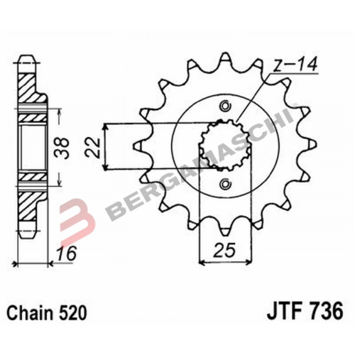 PIGNONE TRASMISSIONE PER MOTO JT 736 Z16 JTF736.16 16 DENTI ACCIAIO PASSO 520