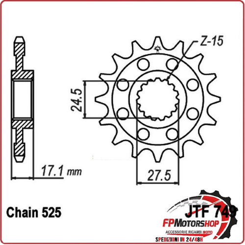 PIGNONE TRASMISSIONE PER MOTO JT 749 Z16 JTF749.16 16 DENTI ACCIAIO PASSO 525