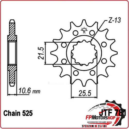 PIGNONE TRASMISSIONE PER MOTO JT 781 Z14 JTF781.14 14 DENTI ACCIAIO PASSO 525