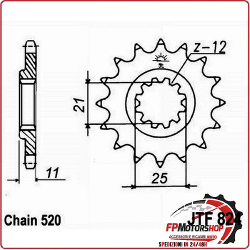 PIGNONE TRASMISSIONE PER MOTO JT 824 Z16 JTF824.16 16 DENTI ACCIAIO PASSO 520