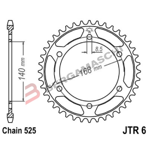 CORONA PER TRASMISSIONE MOTO JT 6 Z47 JTR6.47 FORI DI FISSAGGIO DA 85MM