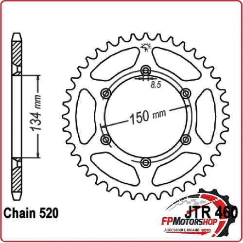 CORONA PER MOTO JT 460 Z48 JTR460.48 48 DENTI 520 KAWASAKI KX 250 F 04-10