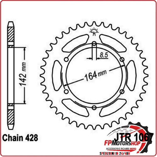 CORONA PER TRASMISSIONE MOTO JT 1067 Z52 JTR1067.52 52 DENTI ACCIAIO PASSO 428