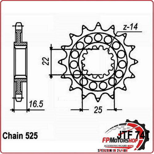 PIGNONE TRASMISSIONE PER MOTO JT 741 Z15 RB AMMORTIZZATO JTF741.15RB 15 DENTI