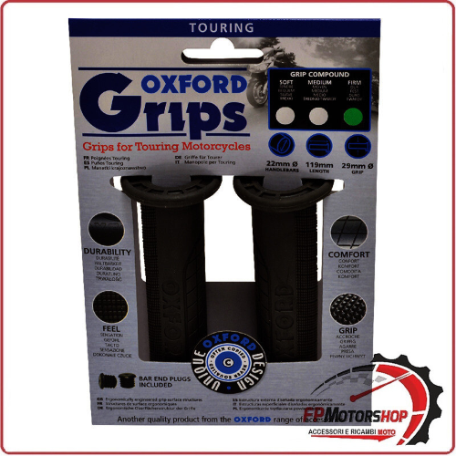 COPPIA MANOPOLE MANUBRIO PER MOTO OXFORD TOURING NERO MESCOLA DURA OF641F