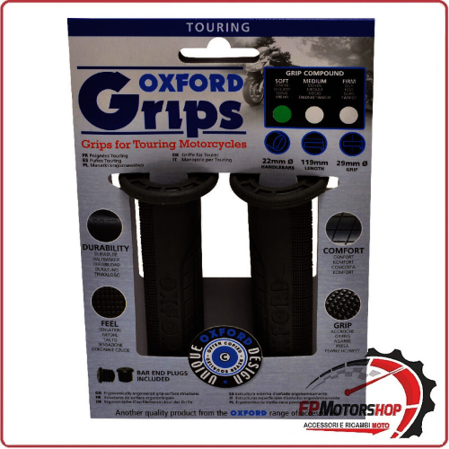 COPPIA MANOPOLE MANUBRIO PER MOTO OXFORD TOURING GRIGIO MESCOLA MORBIDA OF641S