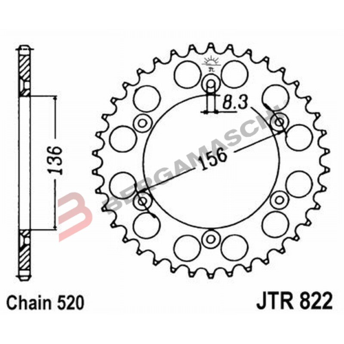 CORONA PER TRASMISSIONE MOTO JT 822 Z48 JTR822.48 48 DENTI ACCIAIO PASSO 520