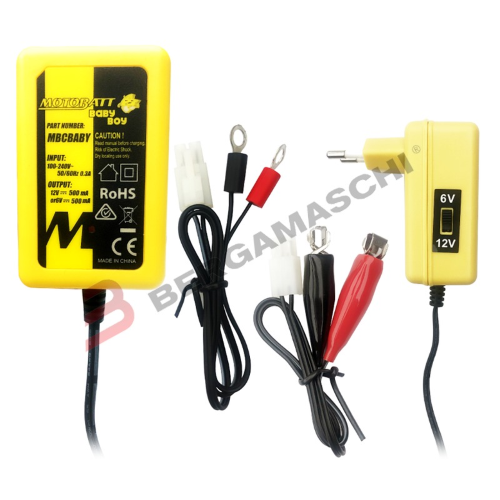 CARICABATTERIA PER BATTERIE MOTO AGM GEL 6V 12V MOTOBATT BABY BOY 500 MA